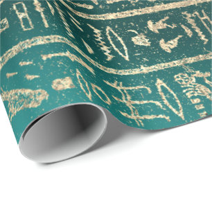 Egyptische Hieroglyphs Gold Foxier Blush Blauwgroe Cadeaupapier