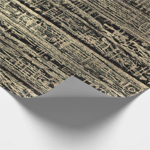 Egyptische Hieroglyphs Gold Foxier Faux Black Wood Cadeaupapier