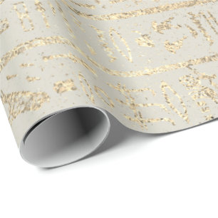 Egyptische Hieroglyphs Gold Pastel Creamy Grey Cadeaupapier