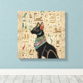 Egyptische kat - Bastet op papyrus Canvas Afdruk (Insitu (Houten vloer))