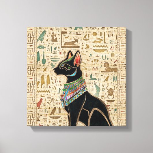 Egyptische kat - Bastet op papyrus Canvas Afdruk (Voorkant)
