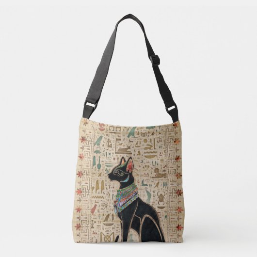 Egyptische kat - Bastet op papyrus Crossbody Tas (Voorkant)