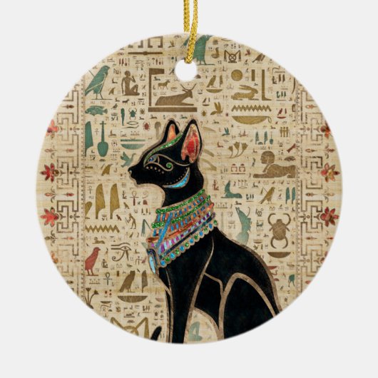 Egyptische kat - Bastet op papyrus Keramisch Ornament (Voorkant)