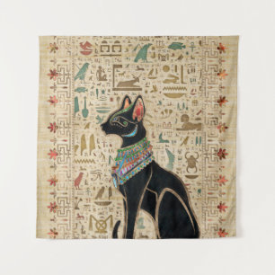 Egyptische kat - Bastet op papyrus Wandkleed
