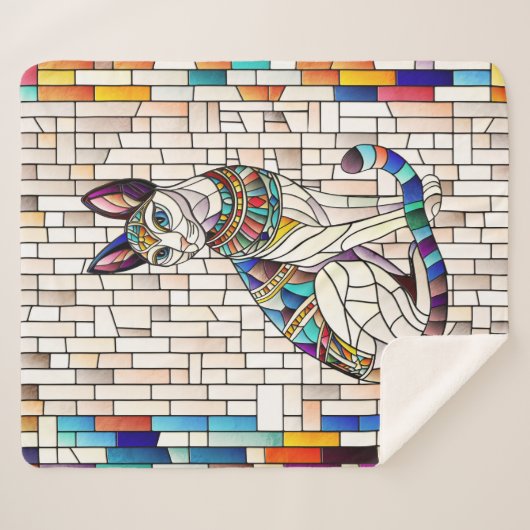 Egyptische kat - Mozaïek kunst Sherpa Deken (Voorkant (horizontaal))