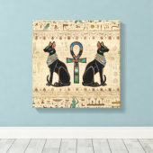 Egyptische katten en ankhkruis canvas afdruk (Insitu (Houten vloer))