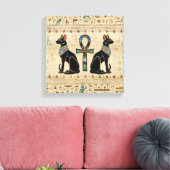 Egyptische katten en ankhkruis canvas afdruk (Insitu (Woonkamer))
