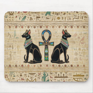 Egyptische katten en ankhkruis muismat