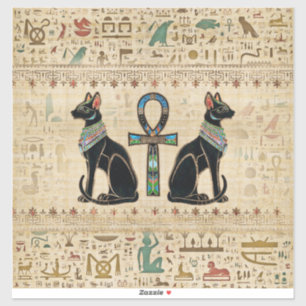 Egyptische katten en ankhkruis sticker