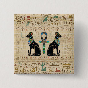 Egyptische katten en ankhkruis vierkante button 5,1 cm