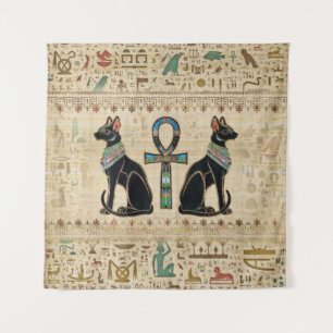 Egyptische katten en ankhkruis wandkleed