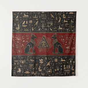 Egyptische katten en ogen van paarden wandkleed