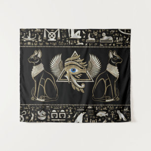 Egyptische katten en ogen van paardenstaarten wandkleed
