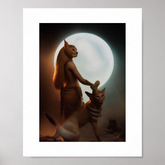 Egyptische kattengodin Bastet met haar kat Poster (Voorkant)