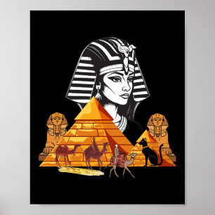 Egyptische koningin Cleopatra hoofd piramide Oude Poster