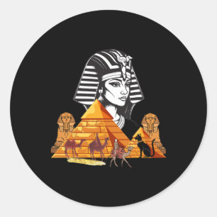 Egyptische koningin Cleopatra hoofd piramide Oude Ronde Sticker