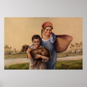 Egyptische landschapschildering in vintage-stijl poster