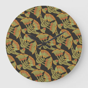 Egyptische Lotus en Papyrus, Zwarte Wandklok Grote Klok