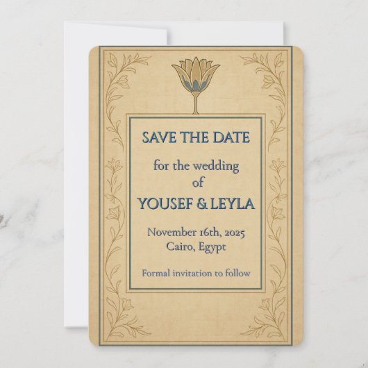 Egyptische Lotus Gouden Save the Date Kaart (Voorkant)
