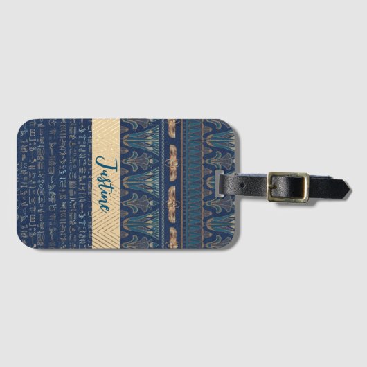 Egyptische Lotus Scarab hiërogliefen gepersonalise Bagagelabel (Voorkant (horizontaal))