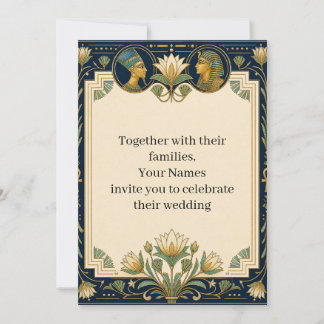 Egyptische Lotus Trouw Uitnodiging | Navy Goud