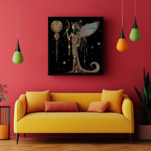 Egyptische Maan God Khonsu Donkere Regenboog op Zw Poster