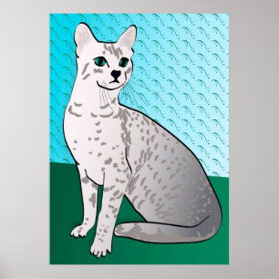Egyptische Mau Cat - aqua background Poster