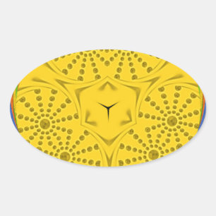 Egyptische Motif Art Print Geruit Lijst Design Ovale Sticker