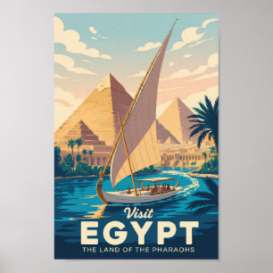 Egyptische piramide-illustratie Reis Kunst Vintage Poster