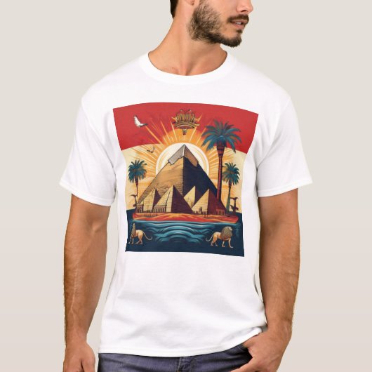 Egyptische Piramide Kunst met Zon en Cultureel Ele T-shirt (Voorkant)