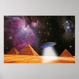 Egyptische Piramides Giza Ontmoet Ruimte en UFO Poster