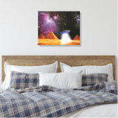 Egyptische Pyramids Giza ontmoeten ruimte en UFO Canvas Afdruk (Insitu (Slaapkamer))