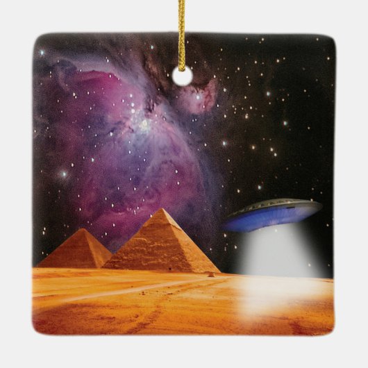 Egyptische Pyramids Giza ontmoeten ruimte en UFO Keramisch Ornament (Achterkant)