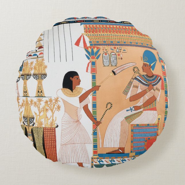 Egyptische Royal Design Round Pillow Rond Kussen (Voorkant)