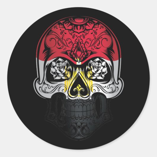 Egyptische Rozen en schedelvlag Ronde Sticker (Voorkant)