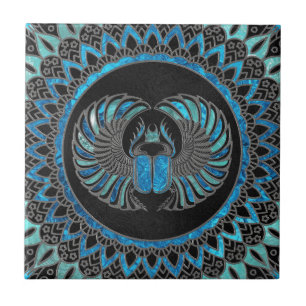Egyptische Scarab Beetle - Goud en blauw glas Tegeltje
