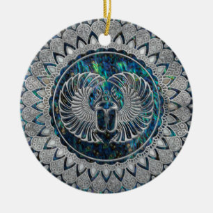 Egyptische Scarab Beetle Silver en Abalone Keramisch Ornament