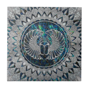 Egyptische Scarab Beetle Silver en Abalone Tegeltje