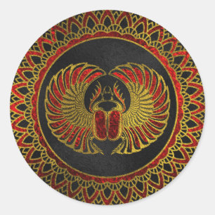 Egyptische Scarab Kever - Goud en rood metallic Ronde Sticker