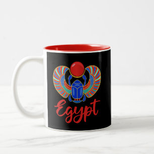 Egyptische Scarabee Met Het Woord Egypte Tweekleurige Koffiemok