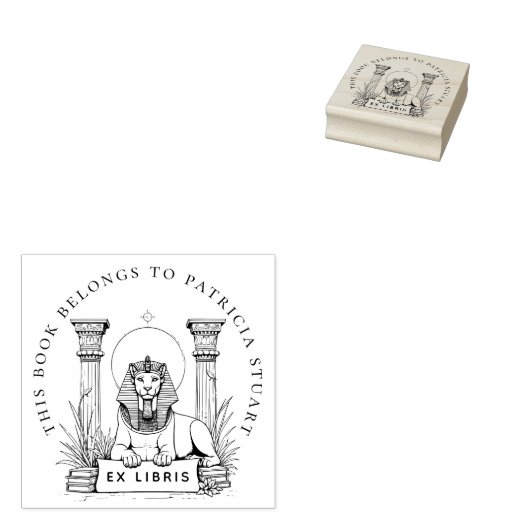 Egyptische Sphinx Custom Name Ex Libris Stamp Rubberstempel (Gestempeld)