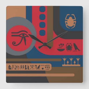 Egyptische symbolen Art Deco Compositie #5 Vierkante Klok