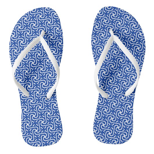 Egyptische Tegel Pattern, Cobalt Blue en White Teenslippers (Voetbed)