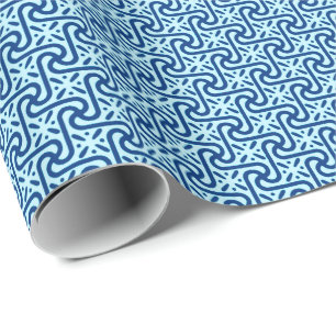 Egyptische Tegel Pattern, Indigo and Light Sky Blu Cadeaupapier