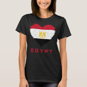 Egyptische Vlag Hart Bedrukt Dames Zwarte T-shirt