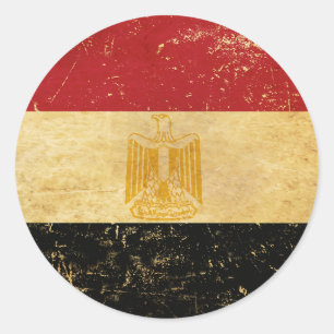 Egyptische Vlag Vintage Grunge Ontwerp Ronde Sticker