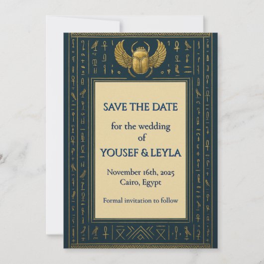 Egyptische Vleugelskever Gouden Save the Date (Voorkant)