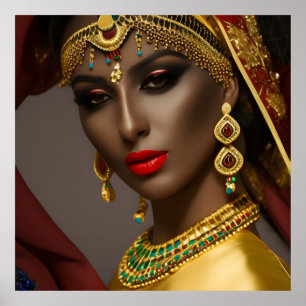 Egyptische vrouw Exotic hoofddoek goudblauw groen  Poster