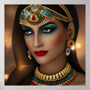 Egyptische vrouw Mooie Exotische gouden groene juw Poster