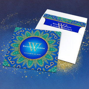 Egyptische Zon Schittering Teal Goud Monogram Kaart